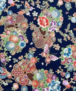 Cotton Fabric by The Yard, 0.55 Yard 58 Inch Wide Precut, 100% Cotton, Bronzing Design Floral Print Fabrics for Sewing Quilting Crafting (01- Design, Navy Blue)