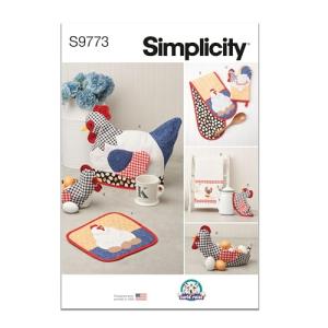 Simplicity SS9773OS Chicken Themed Kitchen Accessories Sewing Pattern Packet by Carla Reiss Design, Code S9773, One Size Each