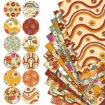 Whaline 12Pcs Retro Floral Cotton Fabric Bundles 10 x 10 Inch Hippie Groovy Boho Printed Fabric Square Boho Quilting Patchwork for DIY Handmade Crafting Home Party Decor