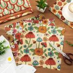 Whaline 12Pcs Retro Floral Cotton Fabric Bundles 10 x 10 Inch Hippie Groovy Boho Printed Fabric Square Boho Quilting Patchwork for DIY Handmade Crafting Home Party Decor