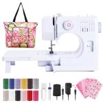 Dechow Sewing Machine for Beginners, Electric Mini Portable, 14 Built-in Stitches with Reverse Sewing, 2 Speeds Double Thread with Foot Pedal, Storage Bag, Cotton Fabric and Threads- Extension Table