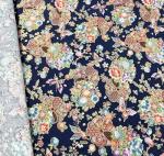 Cotton Fabric by The Yard, 0.55 Yard 58 Inch Wide Precut, 100% Cotton, Bronzing Design Floral Print Fabrics for Sewing Quilting Crafting (01- Design, Navy Blue)