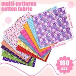100 Pack 8 x 8 Inch Cotton Fabric Squares No Repeat Quilting Fabric Floral Patchwork Fabrics Cotton Fat Quarter Bundles Flower Sewing Fabrics for DIY Craft Sewing Cloths Handmade Accessories