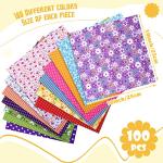 Moukeren 100 Pcs 10 x 10 '' Cotton Fabric Bundle Squares for Quilting Sewing Multicolor Precut Patchwork Materials Floral Printed Fabric Bundles for Spring DIY Beginners Crafts Cloths Handmade