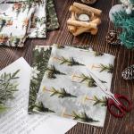 Whaline 12Pcs Christmas Watercolor Forest Cotton Fabric Bundles 18 x 22 Inch Green Christmas Tree Flower Deer Fat Quarter Xmas Quilting Patchwork for DIY Handmade Sewing Crafting