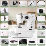 Twin Needles Sewing Machine, 39 Stitch Applications, Portable Household Electric Sewing Machine for beginners, with expansion Table, Foot Pedal, Light, Storage Drawer, Sewing Accessory Kit
