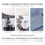 Twin Needles Sewing Machine, 39 Stitch Applications, Portable Household Electric Sewing Machine for beginners, with expansion Table, Foot Pedal, Light, Storage Drawer, Sewing Accessory Kit