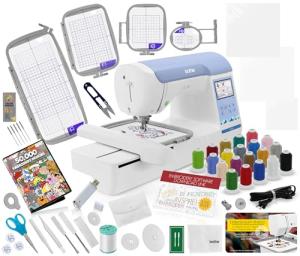 Brother PE900 Embroidery Machine Bundle - 5" x 7" Embroidery Field, Cuts Jump Stitches, Wireless LAN, Includes 4 Hoops, 20 Premium Threads, Stabilizer Sheets, 50,000+ Designs, Accessories & More