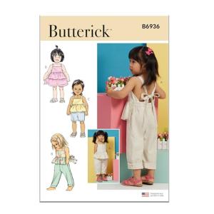 Butterick B6936A Toddlers' Overalls and Dress Sewing Pattern Kit, Design Code B6936, Sizes 1/2-1-2-3-4