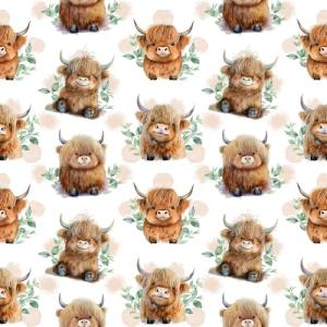Cute Baby Highland Cows Fabric, by The Yard - 43" Wide | 100% Cotton (1, 1 Yard pre Cut)