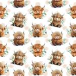 Cute Baby Highland Cows Fabric, by The Yard - 43" Wide | 100% Cotton (1, 1 Yard pre Cut)