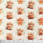 Cute Baby Highland Cows Fabric, by The Yard - 43" Wide | 100% Cotton (1, 1 Yard pre Cut)