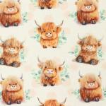 Cute Baby Highland Cows Fabric, by The Yard - 43" Wide | 100% Cotton (1, 1 Yard pre Cut)