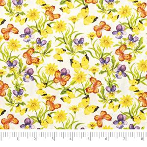 Singer Print Fabric, 100% Cotton, Yellow and Green Butterfly, Cut by The Yard