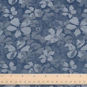PH PandaHall Flower Printed Denim Fabric by The Yard Floral Pattern Sewing Fabric 55 Inch Wide Blue Crafts Fabrics Vintage Denim Fabrics for Sewing DIY Handmade Crafting Jeans Clothing Quilting
