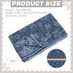 PH PandaHall Flower Printed Denim Fabric by The Yard Floral Pattern Sewing Fabric 55 Inch Wide Blue Crafts Fabrics Vintage Denim Fabrics for Sewing DIY Handmade Crafting Jeans Clothing Quilting