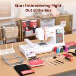 POOLIN EOC03 Embroidery Machine 4x4 & 4x9.25 Embroidery Area for Beginners, Easy Operation System, 130 Built-in Designs, 8 Fonts, WiFi Design Transfer, Home DIY Embroidery Machine with Starter Kit