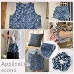 PH PandaHall Flower Printed Denim Fabric by The Yard Floral Pattern Sewing Fabric 55 Inch Wide Blue Crafts Fabrics Vintage Denim Fabrics for Sewing DIY Handmade Crafting Jeans Clothing Quilting