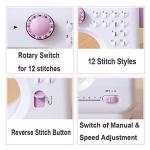 Dechow Sewing Machine for Beginners, Electric Mini Portable, 12 Built-in Stitches with Reverse Sewing, 2 Speeds Double Thread with Foot Pedal, Storage Bag, Cotton Fabric and Threads(Premium Set)