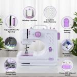 This lightweight Sewing machine is designed for convenience and versatility. Sewing Machine for Beginners,Portable 12 Built-in Stitches,(High-Low Speeds),505UJH.DC Power Supply Method.
