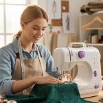 This lightweight Sewing machine is designed for convenience and versatility. Sewing Machine for Beginners,Portable 12 Built-in Stitches,(High-Low Speeds),505UJH.DC Power Supply Method.