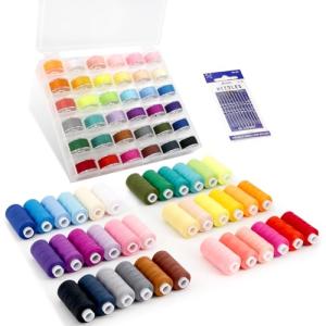82Pcs Sewing Thread kit, 36 Assorted Colors Machine Threads with Spools, 36 Same Color Prewound Bobbins Threads with 10 Embroidery Needles Set, Polyester Thread for Hand and Sewing Machine