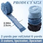 Winsyison 3 Rolls 2 Yards Fringes Fabric Denim Ribbon, Rustic Frayed Fringes Ribbons Trim, Trim Embellishments for Wrapping Sewing Weddding Decor- Light Blue & Blue & Black