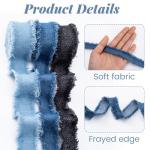 Winsyison 3 Rolls 2 Yards Fringes Fabric Denim Ribbon, Rustic Frayed Fringes Ribbons Trim, Trim Embellishments for Wrapping Sewing Weddding Decor- Light Blue & Blue & Black