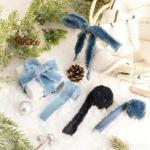 Winsyison 3 Rolls 2 Yards Fringes Fabric Denim Ribbon, Rustic Frayed Fringes Ribbons Trim, Trim Embellishments for Wrapping Sewing Weddding Decor- Light Blue & Blue & Black