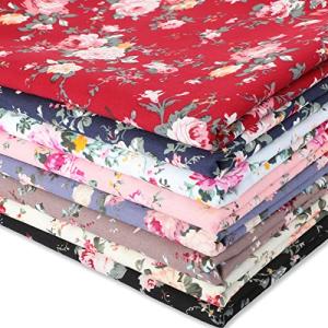Newwiee 8 Pieces Vintage Floral Cotton Fabric by The Yard Cotton Precut Decorative Quilting Feminine Nostalgic Romantic Flowers Print for Sewing Crafting DIY Making Home Decor(19 x 20 Inch)