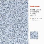 Hobby Lobby White & Blue Monotone Floral Cotton Calico Fabric (2 Yard) - Printed Sewing Lightweight Precut Fabric for Sewing Clothes, Homeware, & Other Accessories