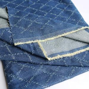 12oz Sky Blue Washed Denim Fabric, Non-Stretch Denim Material, Jacquard Geometric Check Prism Pattern, 420gsm 100% Cotton, 70 Inches Wide, Sewing Fabric for Jeans Jackets Cr (3 Yard pre Cut)