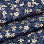 MAYJOYDIY 1 Yard 59 Inch Blue Japanese Cotton Fabric Sakura Quilting Bundles Gold Cherry Blossoms and Waves Print for Sewing Clothing Bag Tablecloth Sofa Pillow DIY Craft