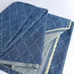 12oz Sky Blue Washed Denim Fabric, Non-Stretch Denim Material, Jacquard Geometric Check Prism Pattern, 420gsm 100% Cotton, 70 Inches Wide, Sewing Fabric for Jeans Jackets Cr (3 Yard pre Cut)