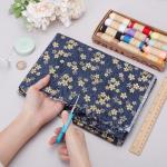 MAYJOYDIY 1 Yard 59 Inch Blue Japanese Cotton Fabric Sakura Quilting Bundles Gold Cherry Blossoms and Waves Print for Sewing Clothing Bag Tablecloth Sofa Pillow DIY Craft