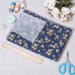 MAYJOYDIY 1 Yard 59 Inch Blue Japanese Cotton Fabric Sakura Quilting Bundles Gold Cherry Blossoms and Waves Print for Sewing Clothing Bag Tablecloth Sofa Pillow DIY Craft