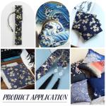 MAYJOYDIY 1 Yard 59 Inch Blue Japanese Cotton Fabric Sakura Quilting Bundles Gold Cherry Blossoms and Waves Print for Sewing Clothing Bag Tablecloth Sofa Pillow DIY Craft