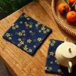 MAYJOYDIY 1 Yard 59 Inch Blue Japanese Cotton Fabric Sakura Quilting Bundles Gold Cherry Blossoms and Waves Print for Sewing Clothing Bag Tablecloth Sofa Pillow DIY Craft