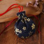 MAYJOYDIY 1 Yard 59 Inch Blue Japanese Cotton Fabric Sakura Quilting Bundles Gold Cherry Blossoms and Waves Print for Sewing Clothing Bag Tablecloth Sofa Pillow DIY Craft