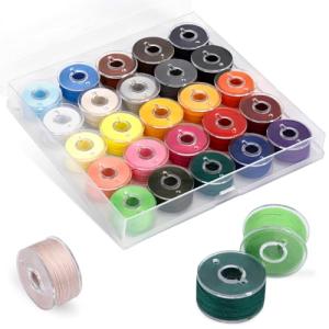 UzecPk 25pcs Assorted Colors Sewing Thread, Embroidery Bobbins, Prewound Bobbins Thread for Embroidery and Sewing Machines, 50 Yards Size A SA156 Spool of Thread Kit DIY and Home