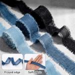 OIIKI 3 Rolls 2 Yards Fringes Fabric Denim Ribbon, 0.98in Frayed Ribbon Fringes Trim for Sewing, Rustic Frayed Fabric Ribbon Trim Embellishments for Wrapping Decorating- Light Blue & Blue & Black