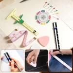 7Pcs Sewing Gauge Measuring Tool, 5-in-1 Sliding Gauge Fabric Quilting Ruler with 2 Tailors Chalk Sewing Pins 2 Tape Measure, T-Shaped Measuring Tool for Sewings Quilting Knitting