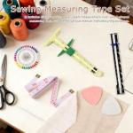 7Pcs Sewing Gauge Measuring Tool, 5-in-1 Sliding Gauge Fabric Quilting Ruler with 2 Tailors Chalk Sewing Pins 2 Tape Measure, T-Shaped Measuring Tool for Sewings Quilting Knitting
