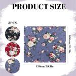 3 Pcs 40 x 63 Inch 3 Yards Wide Floral Cotton Fabric Rose Flowers Pattern Fabric Precut Print Quilting Romantic for Quilting,Sewing,Crafts,Home Decor(3 Models, Red, Blue Purple, Black)