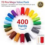 VIZOSHI Sewing Thread Kit with Prewound Bobbins, 72PCS 36 Colors Polyester Thread Set, 400 Yards per Spool, for Sewing Machine & Hand Sewing, Quilting, Embroidery, Repairs, DIY Crafts
