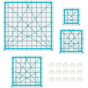 Quilting Rulers, Sewing Rulers, 4 Piece Quilting Square Templates, Acrylic Rulers with Non-Slip Rings for Sewing (3.5"X3.5", 5"X5", 6.5"X6.5", 10.5"X10.5") (Blue)