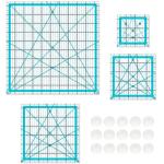 Quilting Rulers, Sewing Rulers, 4 Piece Quilting Square Templates, Acrylic Rulers with Non-Slip Rings for Sewing (3.5"X3.5", 5"X5", 6.5"X6.5", 10.5"X10.5") (Blue)