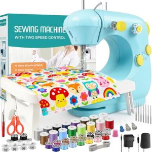 Sewing Machine - 2 Speed Electric Mini Sewing Machine for Beginner, Small Sewing Machine with Extension Table, Foot Pedal&Sewing Kits [Full Set], Portable Sewing Machine Best Gift for Kids & Adults