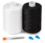 ilauke 2-Pack Black & White Sewing Thread – 1000 Yards Each, All Purpose Polyester Thread with 16 Assorted Sewing Needles & 2 Needle Threaders, for Sewing Machine Hand Quilting Embroidery Stitching