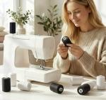 ilauke 2-Pack Black & White Sewing Thread – 1000 Yards Each, All Purpose Polyester Thread with 16 Assorted Sewing Needles & 2 Needle Threaders, for Sewing Machine Hand Quilting Embroidery Stitching